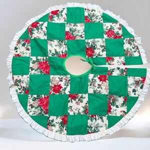 Handmade Vintage Green and Red Patchwork Tree Skirt